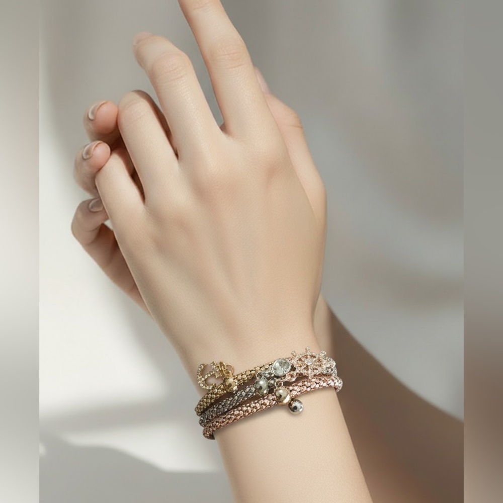 New Trend Coastal Cowgirl mixed metal set of 3 bracelets Silver Gold Crystal